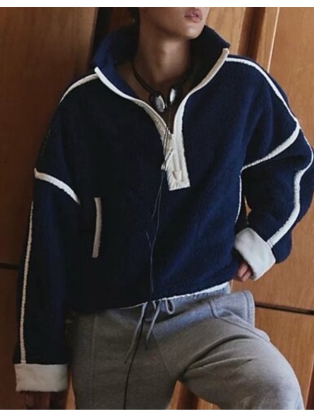Free People FP Movement Mountain High 1/2 Zip Fleece Pullover in Navy Dark Blue